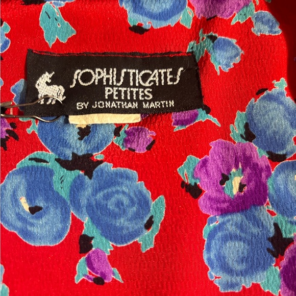 Red and Blue Vintage Floral Dress - size M - Picture 4 of 6